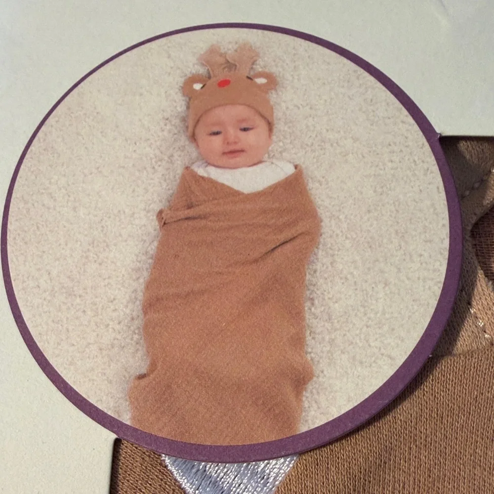 Parents Choice Brown Reindeer Muslin‎ Swaddle & Beanie Set